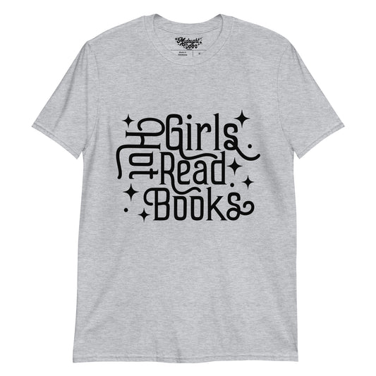 Hot girls read books typography t-shirt in white, keywords: romance reader, smut reader, smut books, romance novel, spicy books, proud smut reader, enemies to lovers, book lover gift, bookish shirt, librarian gift, support libraries, read banned books, booktok shirt